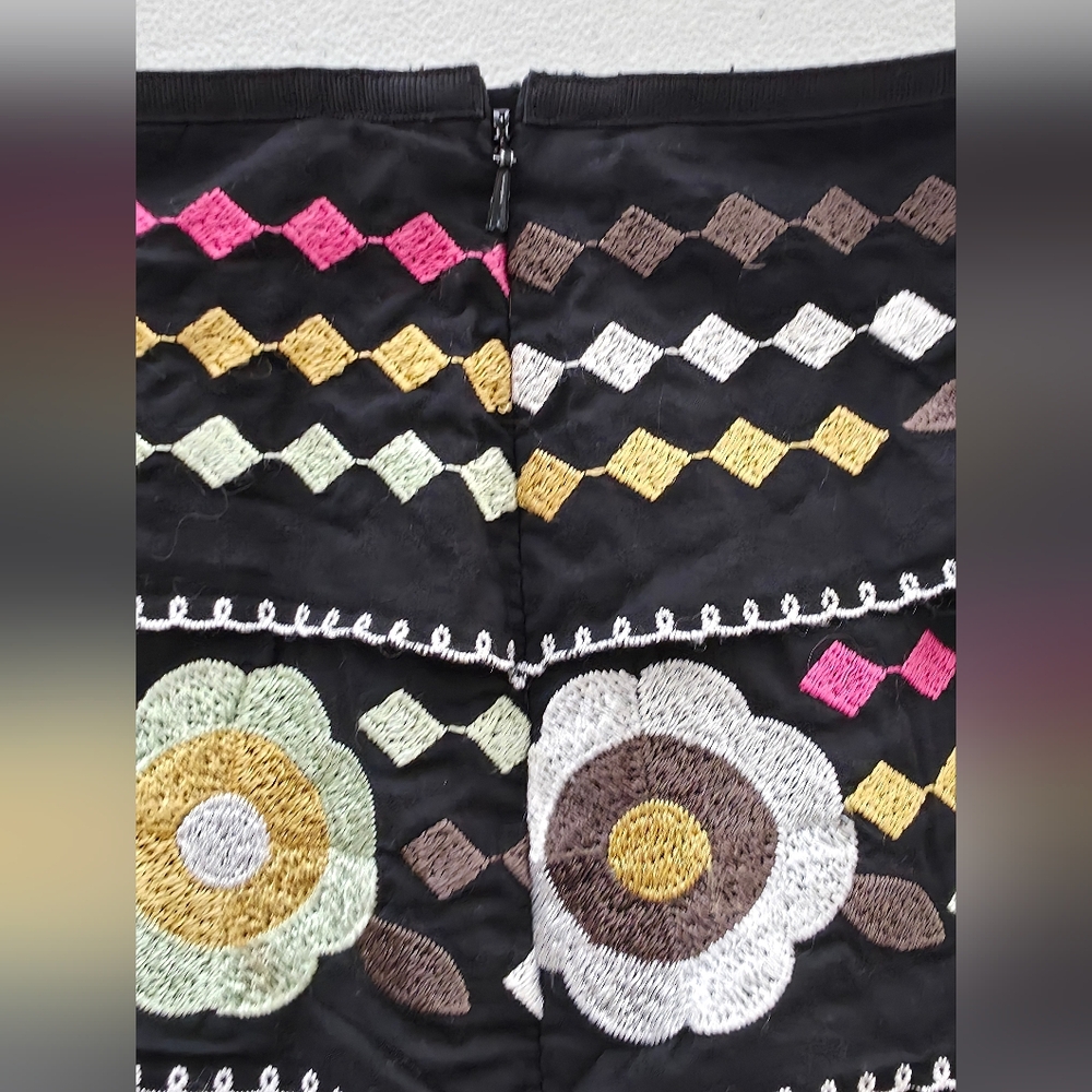 Etcetera Floral Embroidered Tiered Pencil Skirt Black Pink Boho-Chic Cottagecore - Picture 6 of 11